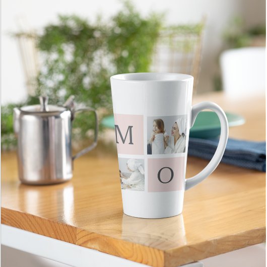 コラージュモダン写真&パステルピンクモミギフト カフェラテマグ