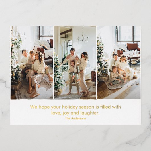 コラージュモダン3枚の写真クリスマス 箔シーズンポストカード (正面)