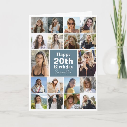コラージュモダン |任意の年齢の写真のカスタム誕生日 カード (正面)