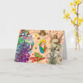 コラージュレトロ天使クリスマスツリーのクリスマスカード カード (黄色い花)