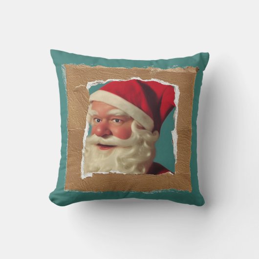 コラージュヴィンテージスタイルサンタおもしろいクリスマス クッション (正面)