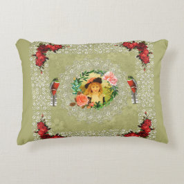コラージュヴィンテージレトロとレースと花 アクセントクッション