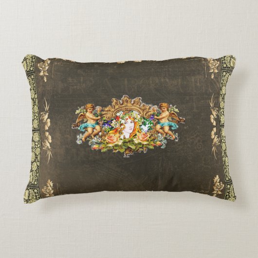 コラージュヴィンテージレトロとレースと花 アクセントクッション (正面)