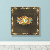 コラージュヴィンテージレトロとレースと花 キャンバスプリント (インサイチュ (ウッドフロア))