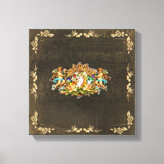 コラージュヴィンテージレトロとレースと花 キャンバスプリント (正面)