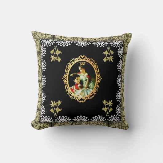 コラージュヴィンテージレトロとレースと花 クッション (正面)