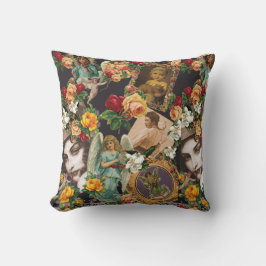 コラージュヴィンテージレトロとレースと花 クッション