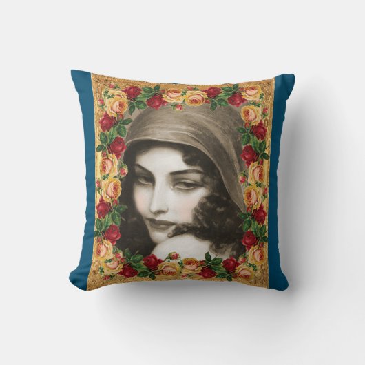 コラージュヴィンテージレトロとレースと花 クッション (正面)