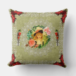 コラージュヴィンテージレトロとレースと花 クッション