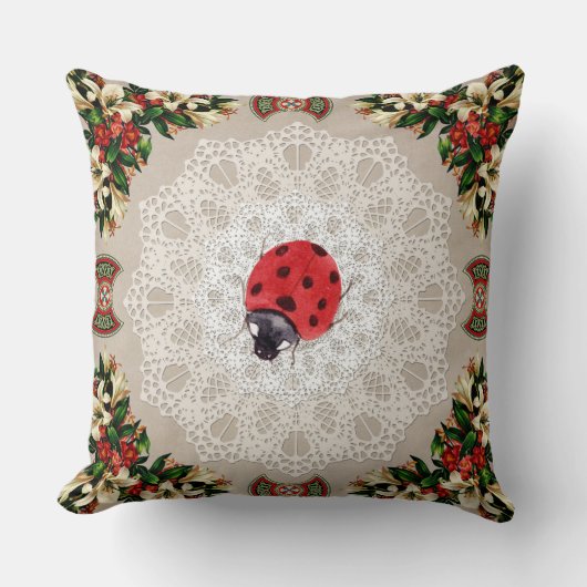 コラージュヴィンテージレトロとレースと花 クッション (正面)