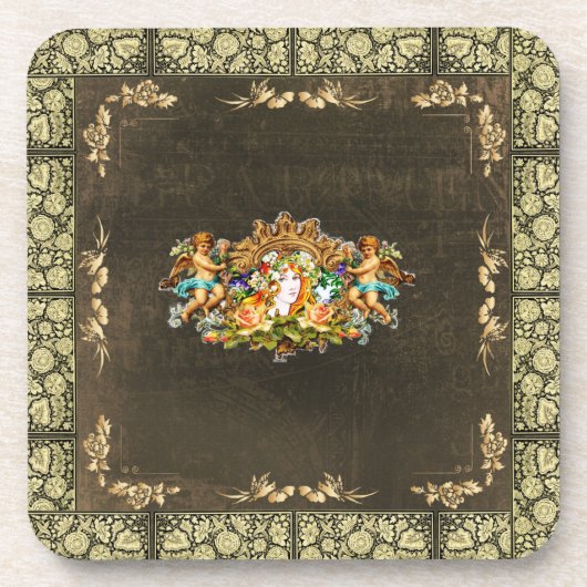 コラージュヴィンテージレトロとレースと花 コースター (正面)