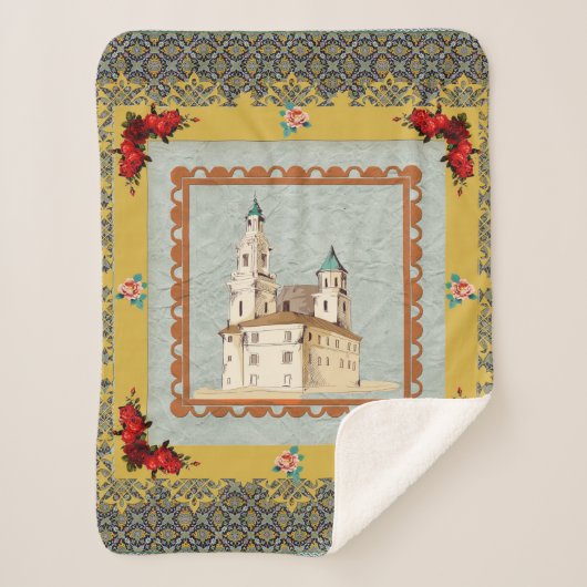 コラージュヴィンテージレトロとレースと花 シェルパブランケット (正面)