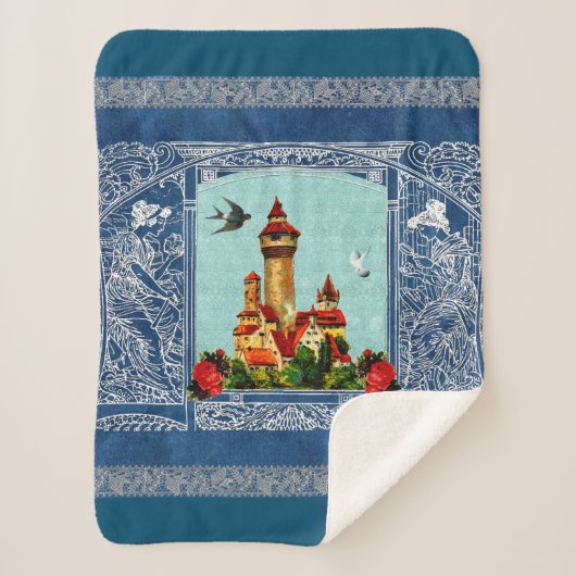 コラージュヴィンテージレトロとレースと花 シェルパブランケット (正面)