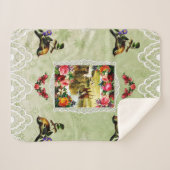 コラージュヴィンテージレトロとレースと花 シェルパブランケット (正面(横))