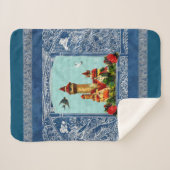 コラージュヴィンテージレトロとレースと花 シェルパブランケット (正面(横))