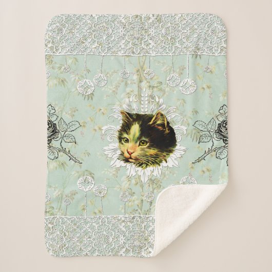 コラージュヴィンテージレトロとレースと花 シェルパブランケット (正面)
