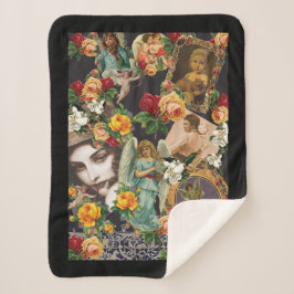 コラージュヴィンテージレトロとレースと花 シェルパブランケット