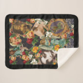 コラージュヴィンテージレトロとレースと花 シェルパブランケット (正面(横))