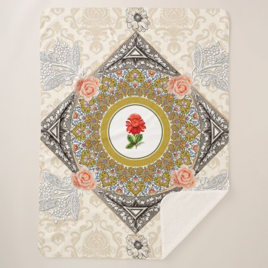 コラージュヴィンテージレトロとレースと花 シェルパブランケット (正面)