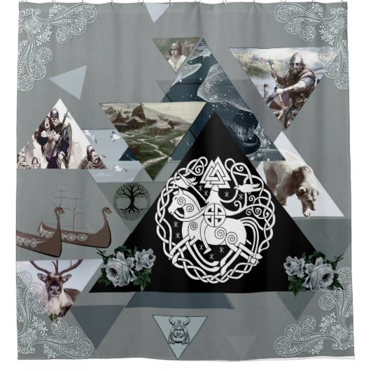 コラージュヴィンテージレトロとレースと花 シャワーカーテン (正面)