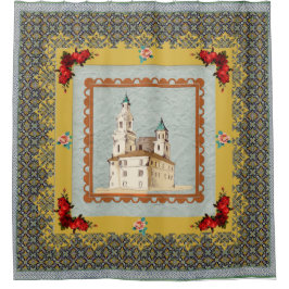 コラージュヴィンテージレトロとレースと花 シャワーカーテン