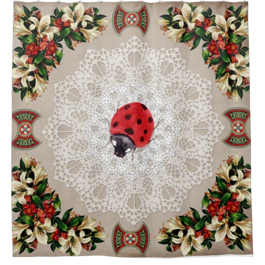 コラージュヴィンテージレトロとレースと花 シャワーカーテン (正面)