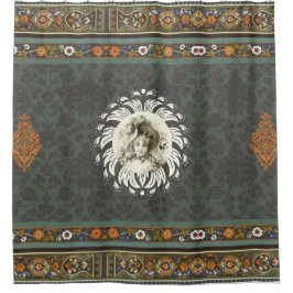 コラージュヴィンテージレトロとレースと花 シャワーカーテン