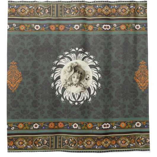 コラージュヴィンテージレトロとレースと花 シャワーカーテン (正面)