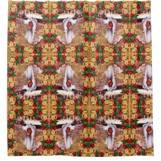 コラージュヴィンテージレトロとレースと花 シャワーカーテン (正面)