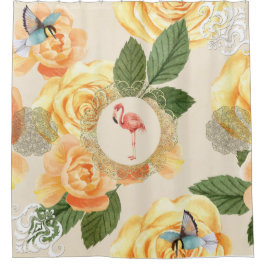 コラージュヴィンテージレトロとレースと花 シャワーカーテン