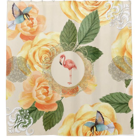 コラージュヴィンテージレトロとレースと花 シャワーカーテン (正面)