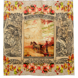 コラージュヴィンテージレトロとレースと花 シャワーカーテン