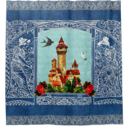 コラージュヴィンテージレトロとレースと花 シャワーカーテン