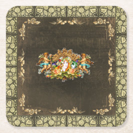 コラージュヴィンテージレトロとレースと花 スクエアペーパーコースター