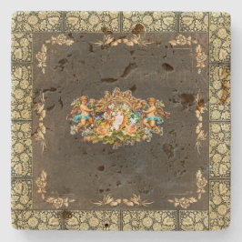 コラージュヴィンテージレトロとレースと花 ストーンコースター