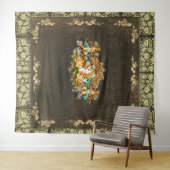 コラージュヴィンテージレトロとレースと花 タペストリー (インサイチュ(横))