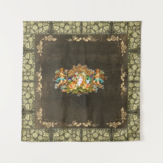 コラージュヴィンテージレトロとレースと花 タペストリー (正面)