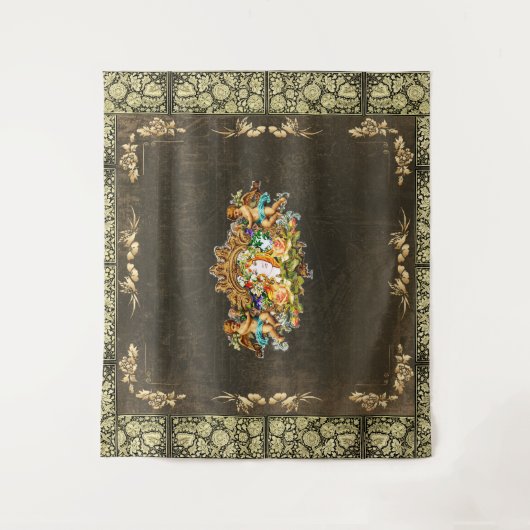 コラージュヴィンテージレトロとレースと花 タペストリー (正面)