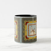 コラージュヴィンテージレトロとレースと花 ツートーンマグカップ (中央)