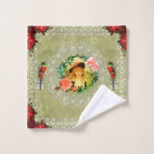 コラージュヴィンテージレトロとレースと花 バスタオルセット (ウォッシュタオル)