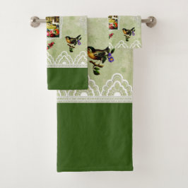 コラージュヴィンテージレトロとレースと花 バスタオルセット