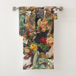 コラージュヴィンテージレトロとレースと花 バスタオルセット