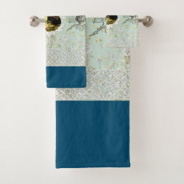 コラージュヴィンテージレトロとレースと花 バスタオルセット