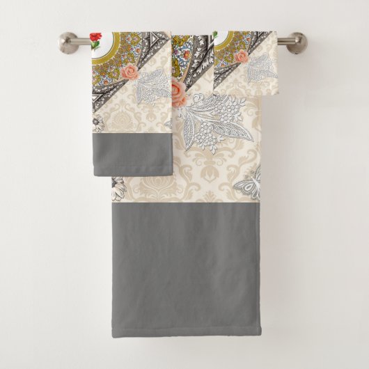 コラージュヴィンテージレトロとレースと花 バスタオルセット (インサイチュ)