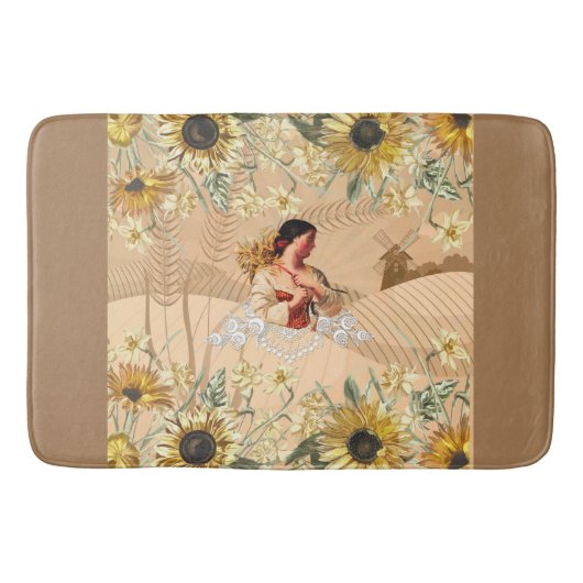 コラージュヴィンテージレトロとレースと花 バスマット (正面)