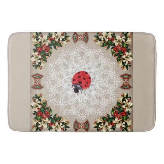 コラージュヴィンテージレトロとレースと花 バスマット (正面)