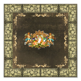 コラージュヴィンテージレトロとレースと花 フォトプリント           