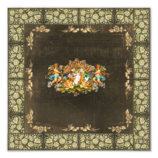 コラージュヴィンテージレトロとレースと花 フォトプリント            (正面)