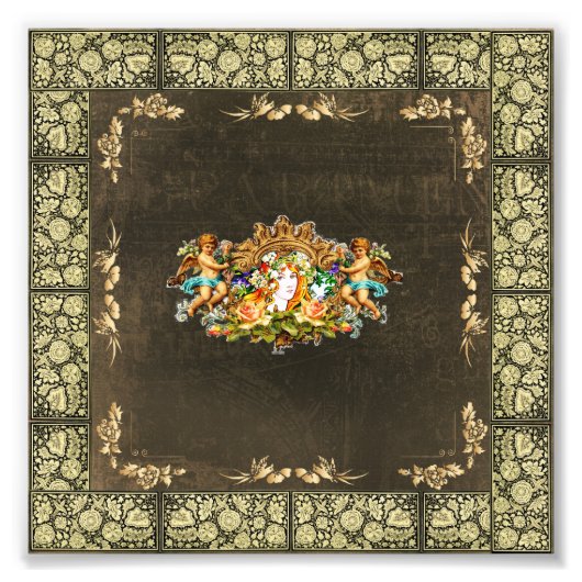 コラージュヴィンテージレトロとレースと花 フォトプリント            (正面)