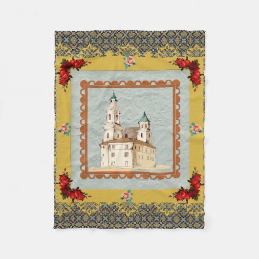 コラージュヴィンテージレトロとレースと花 フリースブランケット (正面)